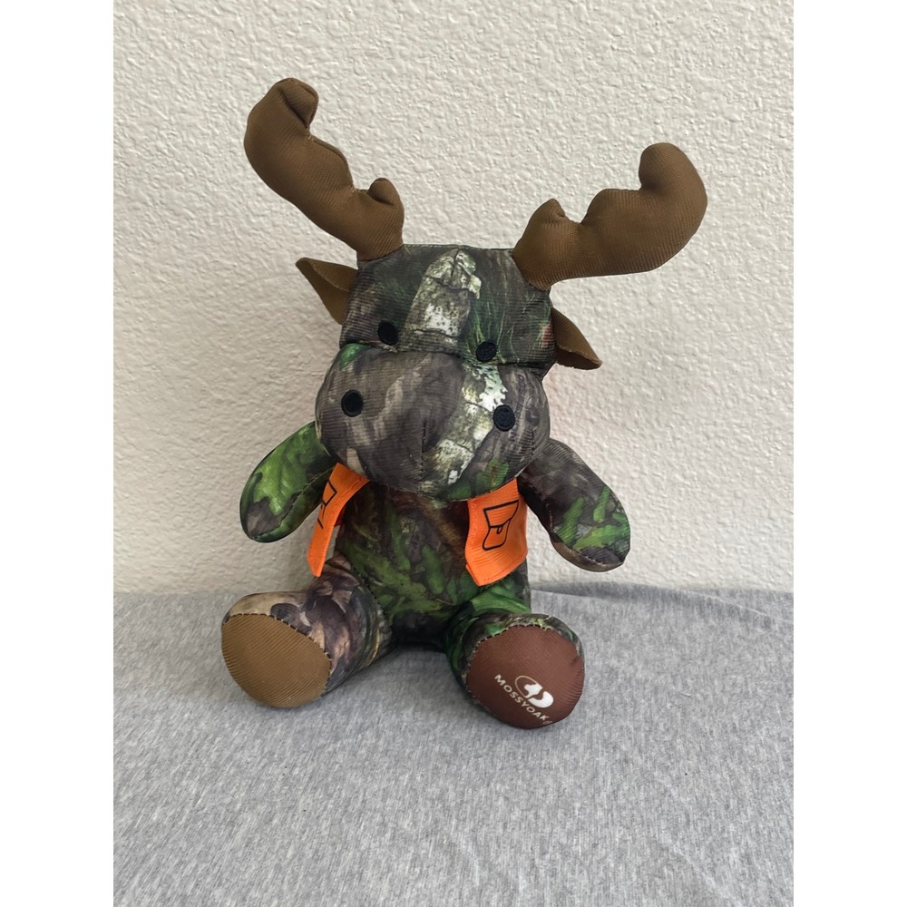Mossy Oak Moose Plush Toy Kids 9.5in Camo Orange Hunting Vest EUC